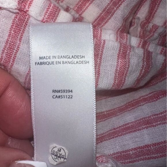 BeachLunchLounge Peplum Top Womens M Pink White Stripe Linen Blend Ruffle Sleeve - Picture 7 of 8